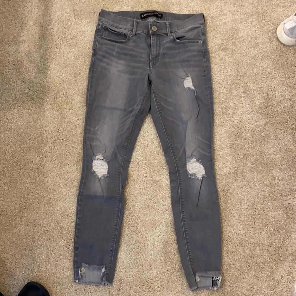 Express gray distressed denim jeans
